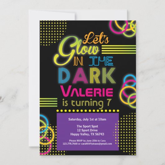 Invitation Violet et rose chaud brillant dans la fête sombre (Devant)