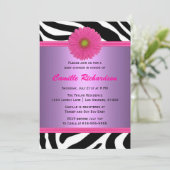 Invitation Violet et rose, zèbre, Baby shower féminin (Debout devant)