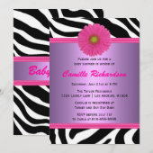 Invitation Violet et rose, zèbre, Baby shower féminin (Devant / Derrière)