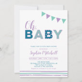 Invitation Violet et Turquoise | Typographie moderne Baby sho (Devant)