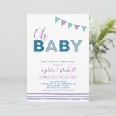 Invitation Violet et Turquoise | Typographie moderne Baby sho (Debout devant)
