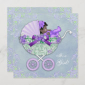 Invitation Violet et vert Africain Américain bébé Douche (Devant / Derrière)