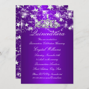 Invitation Violet Étincelle Tiara & Étoiles Quinceanera
