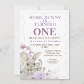 Invitation Violet Fleur sauvage Vague Lapin 1er Anniversaire (Devant)