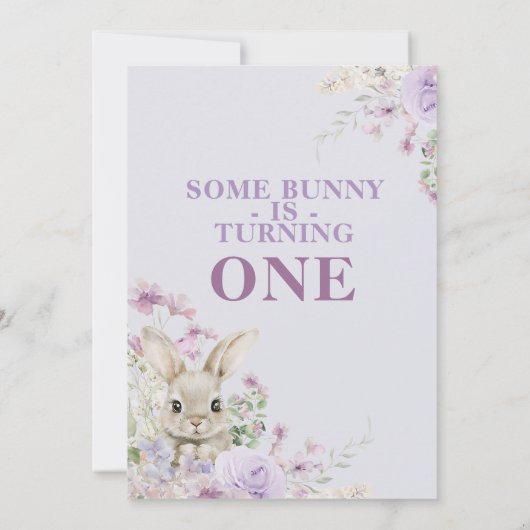 Invitation Violet Fleur sauvage Vague Lapin 1er Anniversaire (Dos)