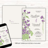 Invitation Violet Fleurs Letterpress Style Mariage