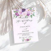 Invitation Violet fleurs rose verdure élégant mariage