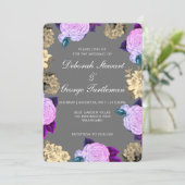 Invitation Violet Floral Bohème Gris Foncé Changeant Charbon (Debout devant)