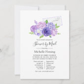Invitation Violet Floral Bridal ou Baby shower par la poste (Devant)