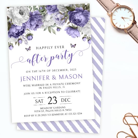 Invitation Violet floral heureux jamais après l'invitation de