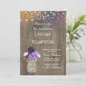 Invitation Violet Floral Mason Jar Rustic Grange Baby shower (Debout devant)