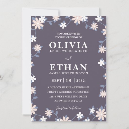 Invitation Violet Floral Minimalist Wildflower Graphic (Devant)