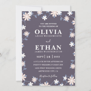 Invitation Violet Floral Minimaliste Illustration de Fleur Sa