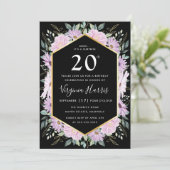 Invitation Violet Floral Noir Vingt-vingtième anniversaire (Debout devant)