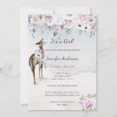 Invitation Violet Floral Rose Deer Girl Baby shower (Devant)