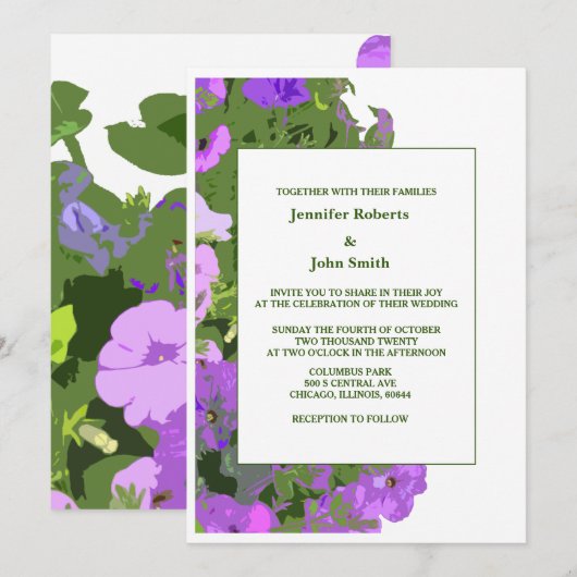 Invitation Violet Floral Sage Vert Blanc Élégant Mariage (Devant / Derrière)