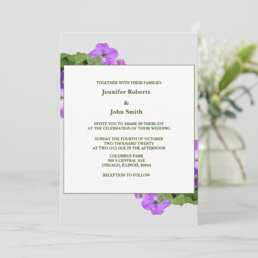 Invitation Violet Floral Sage Vert Violet gris Cool Mariage (Debout devant)