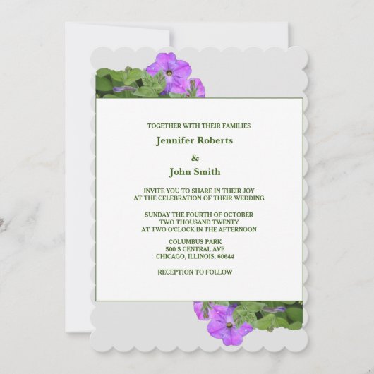 Invitation Violet Floral Sage Vert Violet gris mignon Mariage (Devant)