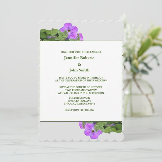 Invitation Violet Floral Sage Vert Violet gris mignon Mariage (Debout devant)