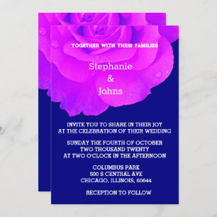 Invitation Violet Floral violet rose rose Mariage bleu marine