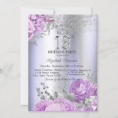 Invitation Violet Flowers Glitter Lilac 18th Birthday   (Devant)
