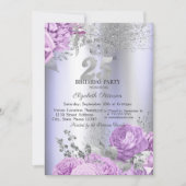 Invitation Violet Flowers Glitter Lilac 25th Birthday   (Devant)