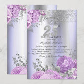 Invitation Violet Flowers Glitter Lilac 25th Birthday   (Devant / Derrière)