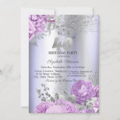 Invitation Violet Flowers Glitter Lilac 40th Birthday   (Devant)