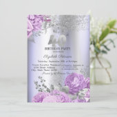 Invitation Violet Flowers Glitter Lilac 40th Birthday   (Debout devant)