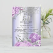 Invitation Violet Flowers Glitter Lilac 50th Birthday   (Debout devant)