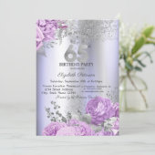 Invitation Violet Flowers Glitter Lilac 65th Birthday (Debout devant)