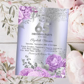 Invitation Violet Flowers Glitter Lilac 65th Birthday