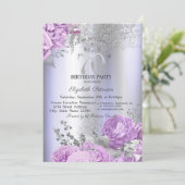 Invitation Violet Flowers Glitter Lilac 70th Birthday (Debout devant)