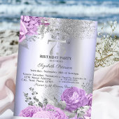 Invitation Violet Flowers Glitter Lilac 75th Birthday