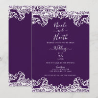 Violet Foncé et Blanc Dentelle Élégant Mariage