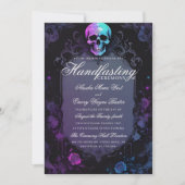 Invitation Violet foncé Gothique clair Floral Crâne poignant (Devant)