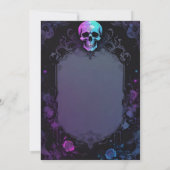 Invitation Violet foncé Gothique clair Floral Crâne poignant (Dos)