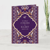Invitation Violet foncé Jaune Ikat Combinaison Sikh Mariage (Devant)