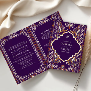 Invitation Violet foncé Jaune Ikat Combinaison Sikh Mariage