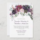 Invitation Violet foncé, mauve, rouge, rose Mariage floral (Devant)