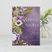 Invitation Violet foncé & Sage Floral Fête des mariées modern (Debout devant)