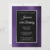 Invitation Violet foncé violet argenté feuille noir 50e anniv (Devant)