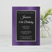 Invitation Violet foncé violet argenté feuille noir 50e anniv (Debout devant)