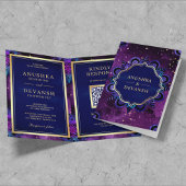 Invitation Violet Galaxy bleu Mandala QR Code Mariage indien