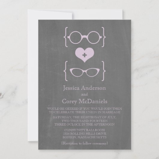 Invitation Violet Geeky Lunettes Chalkboard Mariage Inviter (Devant)