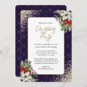 Invitation Violet Gold Botanical Elegant Christmas Party (Devant / Derrière)