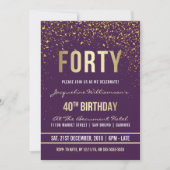Invitation Violet | Gold Confetti 40e fête d'anniversaire (Devant)
