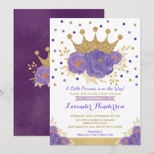 Invitation Violet Gold Couronne princesse Floral Girl Baby sh