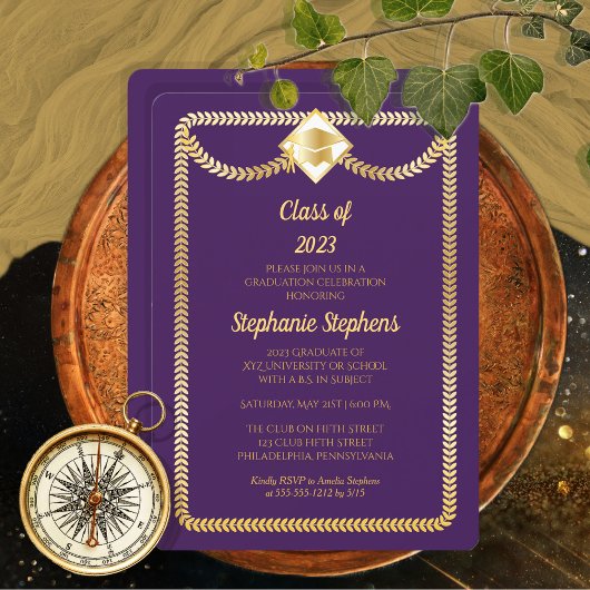Invitation Violet | Gold Feuille Graduation Party