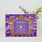 Invitation Violet | Gold Floral Mardi Gras Fête des mariées (Debout devant)